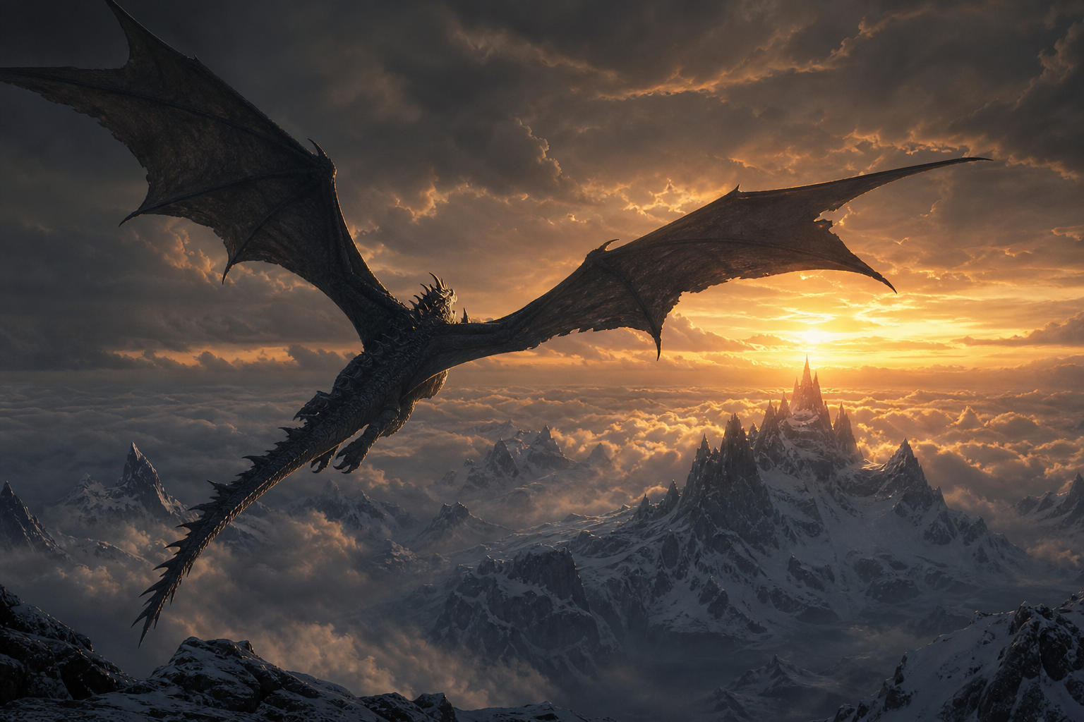 Dragón sobre montañas nevadas